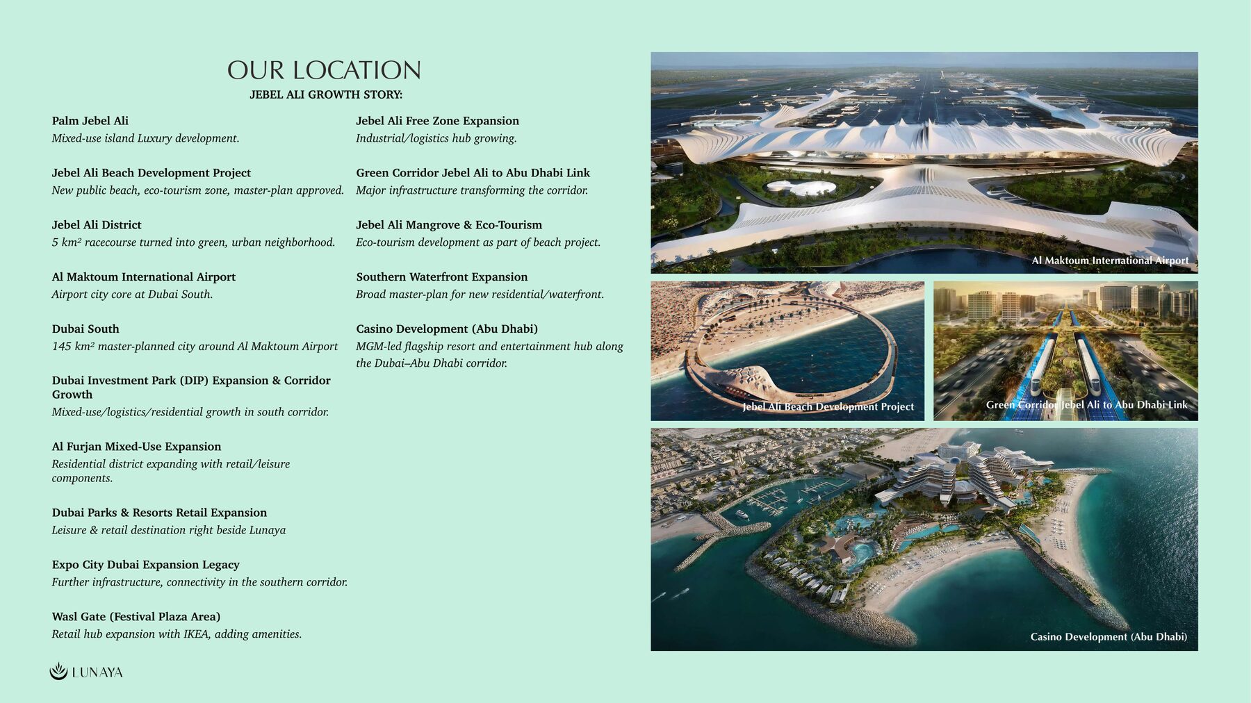 Lunaya location within the Jebel Ali growth corridor, Dubai