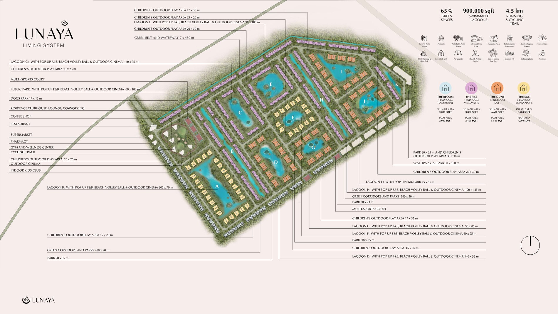 Lunaya masterplan: lagoons, parks and villa clusters