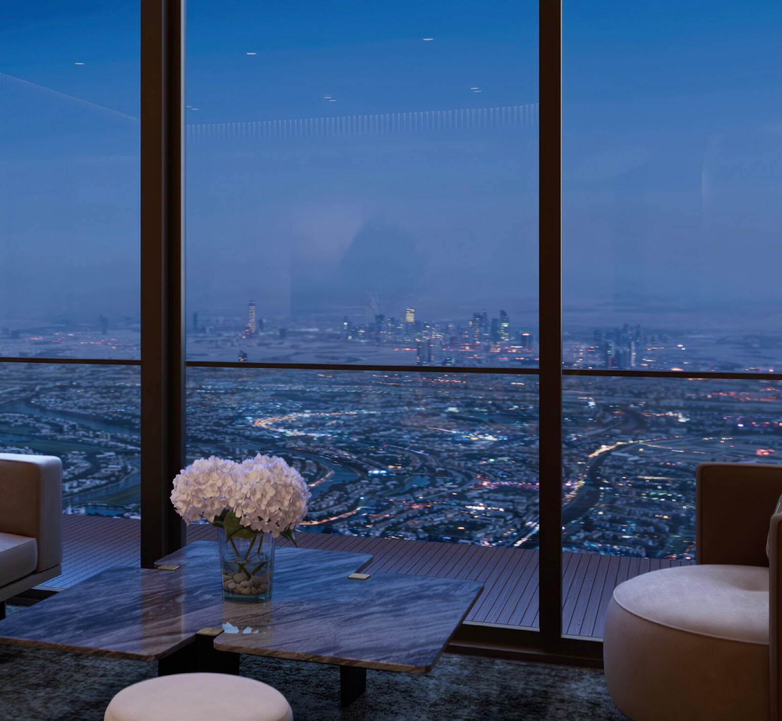 Marriott Residences JLT lounge view over Dubai