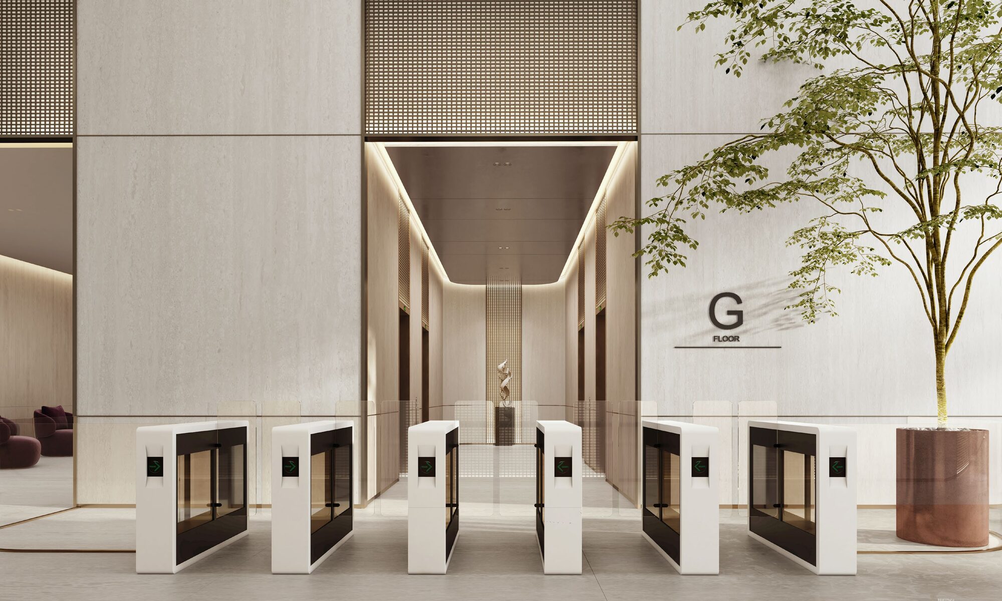 DAWN office lobby entrance and access turnstiles