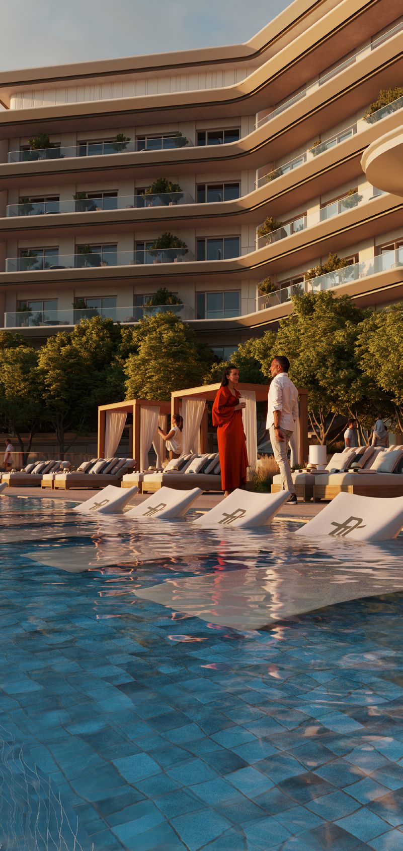 Pool terrace and cabanas at The Bristol, illustrative render