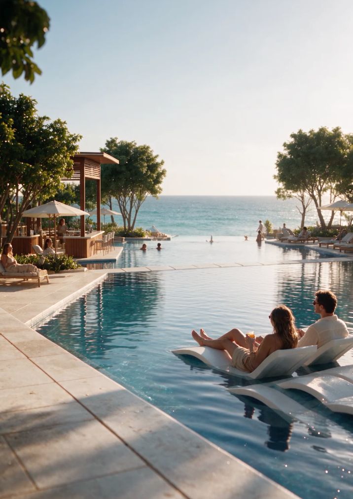 Infinity pool looking out to sea, illustrative render